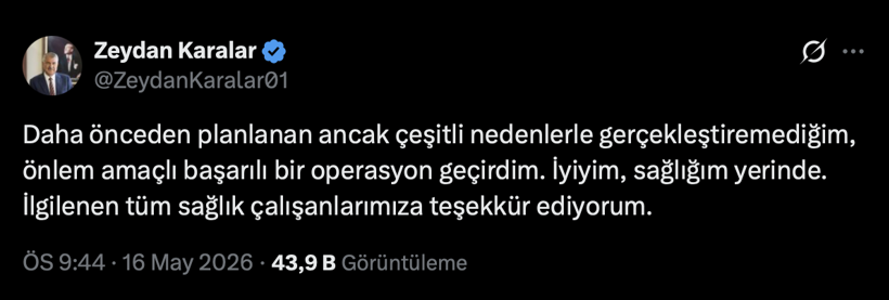 Zeydan Karalar operasyon geçirdi: Sağlık durumuna ilişkin açıklama - Resim : 2