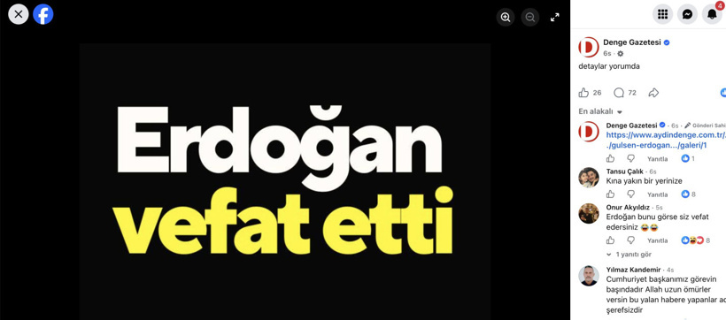 “Erdoğan vefat etti” yazılı fotoğraf paylaşan gazeteye soruşturma - Resim : 1