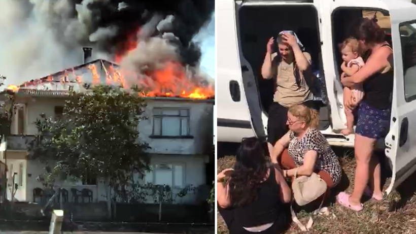 Evlerinin yanışını gözyaşlarıyla izlediler