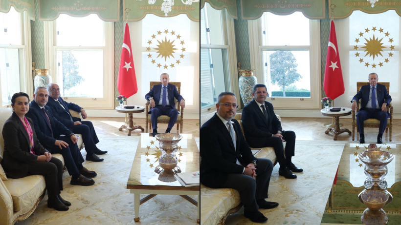 Erdoğan AKP rozeti taktığı başkanları Vahdettin Köşkü'nde ağırladı