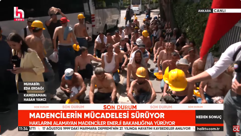 Son Dakika | Madenciler yarı çıplak şekilde bakanlığın önünde oturma eylemine başladı - Resim : 1
