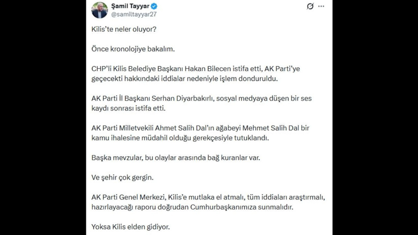 Kilis için Şamil Tayyar'dan müdahale çağrısı! Cumhurbaşkanı Erdoğan'ı işaret etti: Yoksa elden gidiyor... - Resim : 1