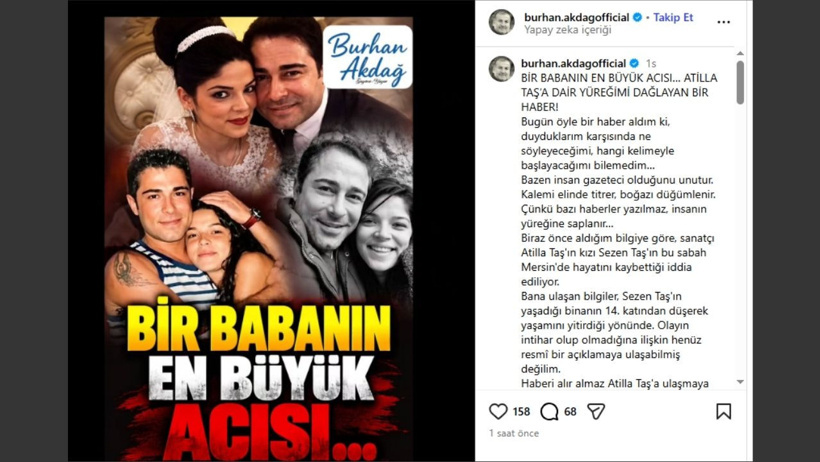 Son Dakika | Atilla Taş'ın acı günü: Kızı Sezen 14. kattan aşağı düşerek hayatını kaybetti - Resim : 2