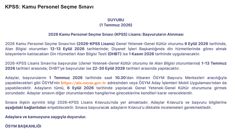 2026 KPSS Lisans başvuruları başladı! - Resim : 1