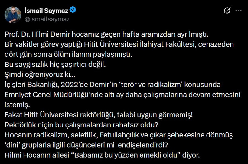 Terör ve radikalizm çalışmasına ret veren rektörlük Prof. Demir'in ölüm ilanını da 4 gün geciktirdi - Resim : 3
