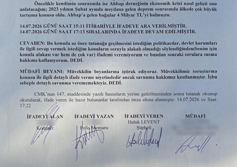 Verdiği isimler tutanağa işlenmediği için susma hakkını kullanıyor: Haluk Levent açıklama yaptı - Resim : 1