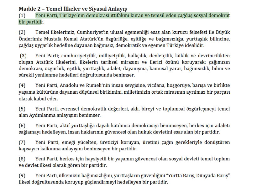 Yeni Parti, Türkiye'yi nasıl yöneteceğini açıkladı! Tüzük ve programda 'Sosyal demokrat' vurgusu - Resim : 1