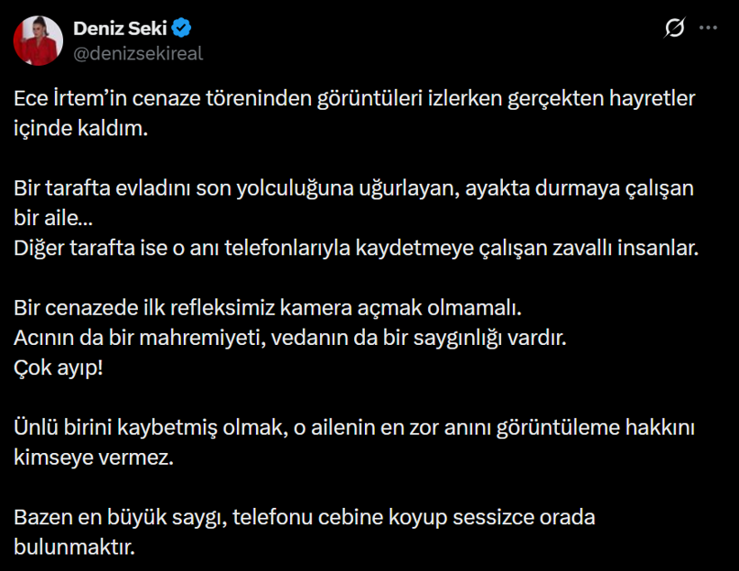 Deniz Seki, Ece İrtem'in cenaze görüntülerine isyan etti! 'Hayretler içinde kaldım' - Resim : 3