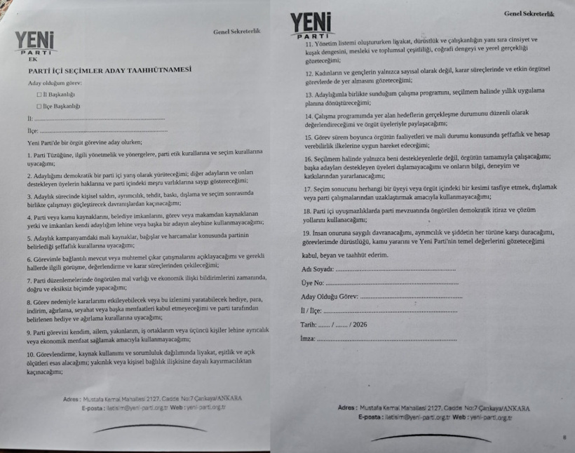 YENİ Parti adaylara torpili yasakladı: Mal varlığı istedi - Resim : 2