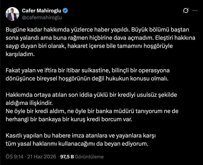 Mahiroğlu açıklama