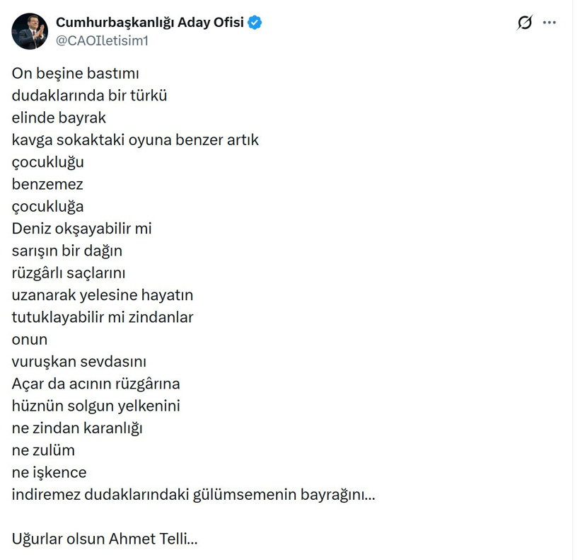 Ekrem İmamoğlu'ndan Ahmet Telli'ye veda: Usta şairin dizeleriyle uğurladı - Resim : 1