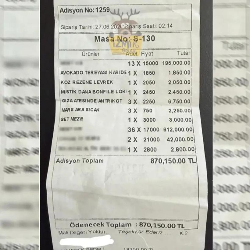 Alaçatı’da 18 bin liralık yemeğe 870 bin lira hesap geldi - Resim : 1